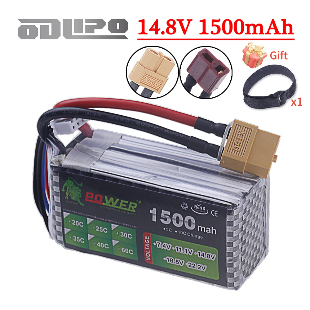 

4S Lipo 14.8V Battery 1500mAh 40C~60C With XT60 Deans T Plug For Drone RC FPV Airplane Helicopter Car Racing Boat Parts 14.8V