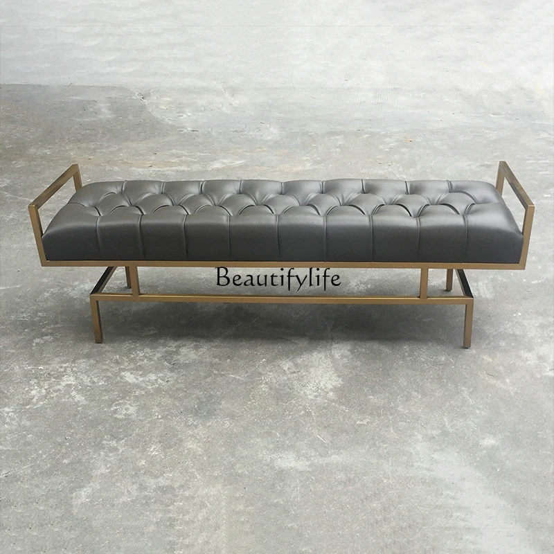 

5American light luxury stainless steel shoe changing stool simple and fresh bedroom cotton and linen cloth buckle bedside stool