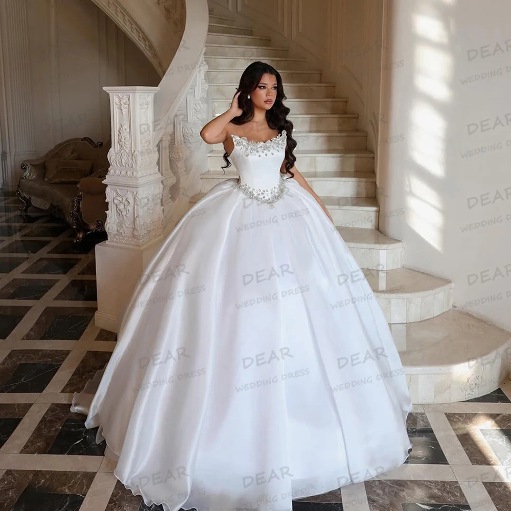 Simple Wedding Dresses Sexy Boat Neck Appliques A Line Women's Bridal Ball Gowns Sleeveless Party Customized Vestidos De Novia