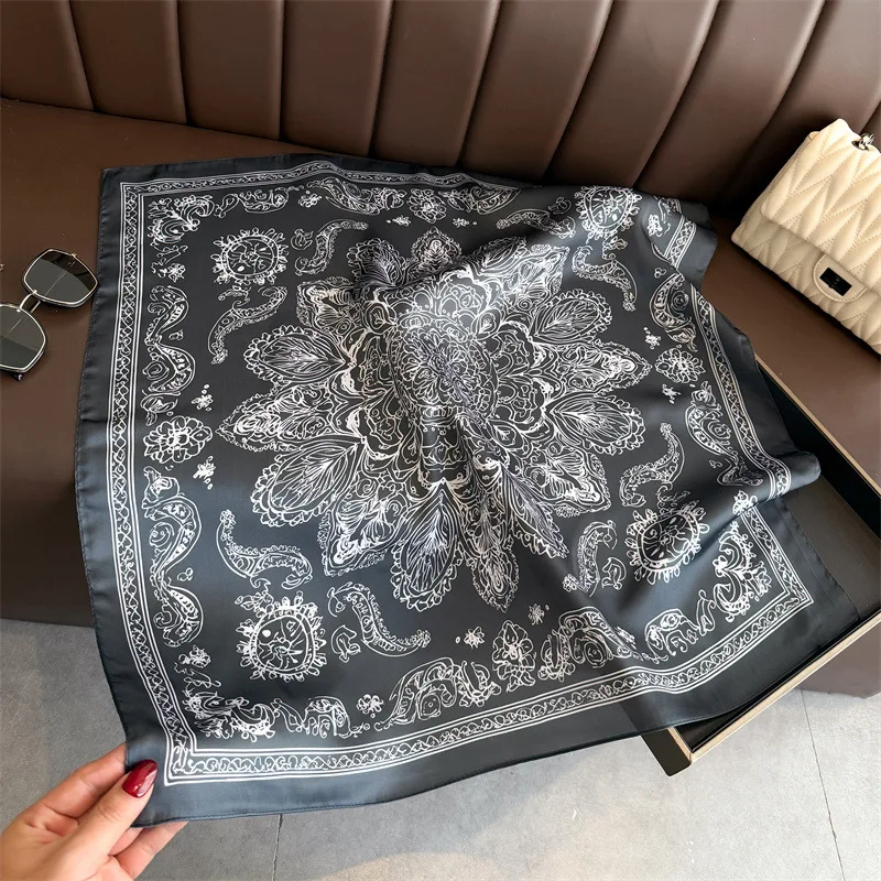 2026 New Luxury Print Silk Square Scarfs for Women Neck Ties Kerchief Lady All Seasons Decoration Hijab Female Neckerchief Wraps image 6