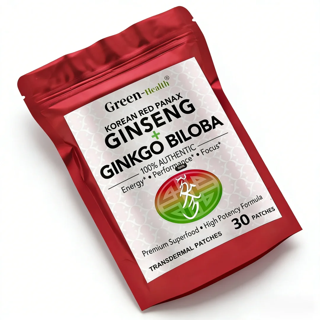

Korean Red Panax Ginseng Transdermal Patches Energy Performance Focus Supplement with Ginkgo Biloba for Men & Women 30 Patches