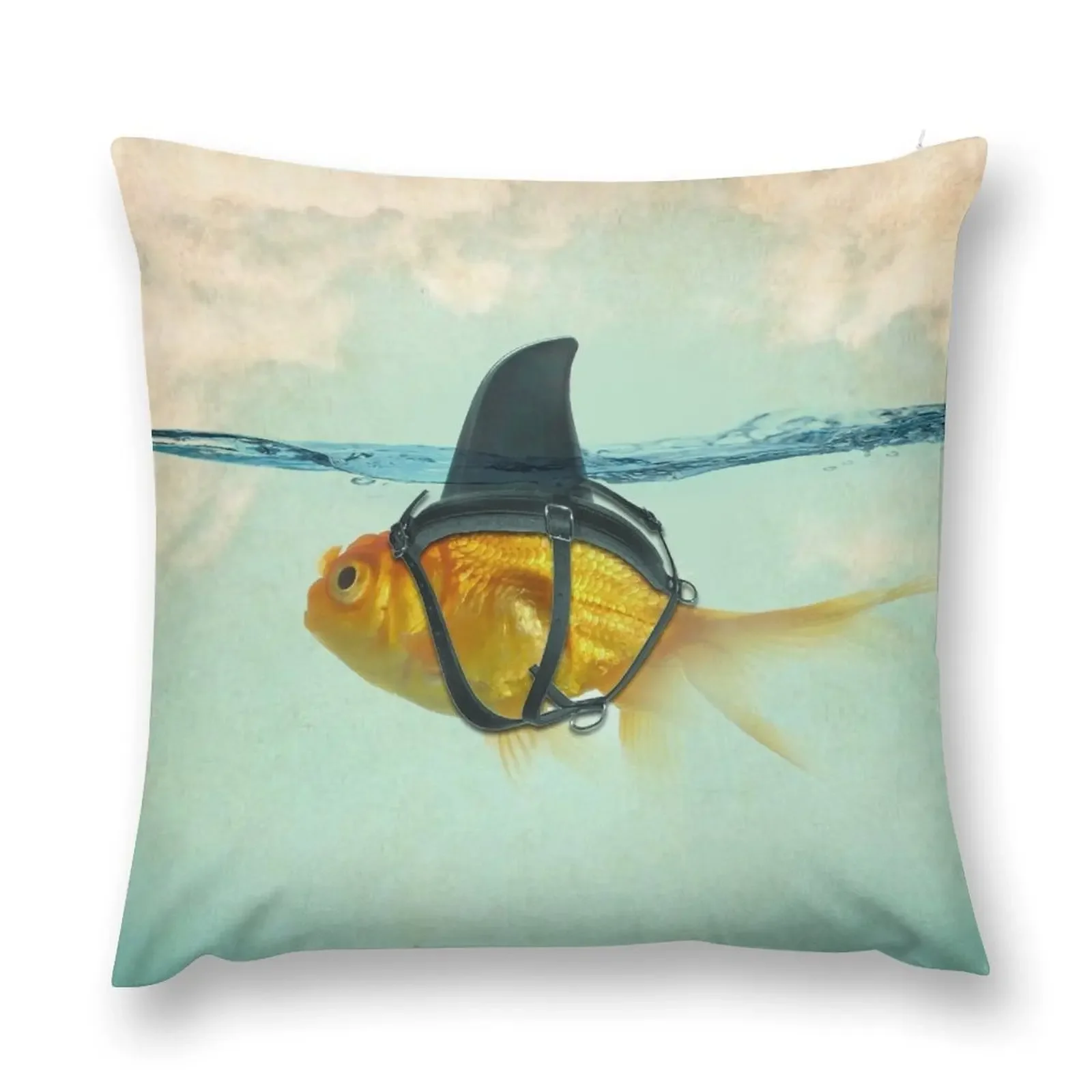 Brilliant Disguise, Goldfish with a Shark Fin Throw Pillow Cushion Covers For Living Room Cusions Cover pillow