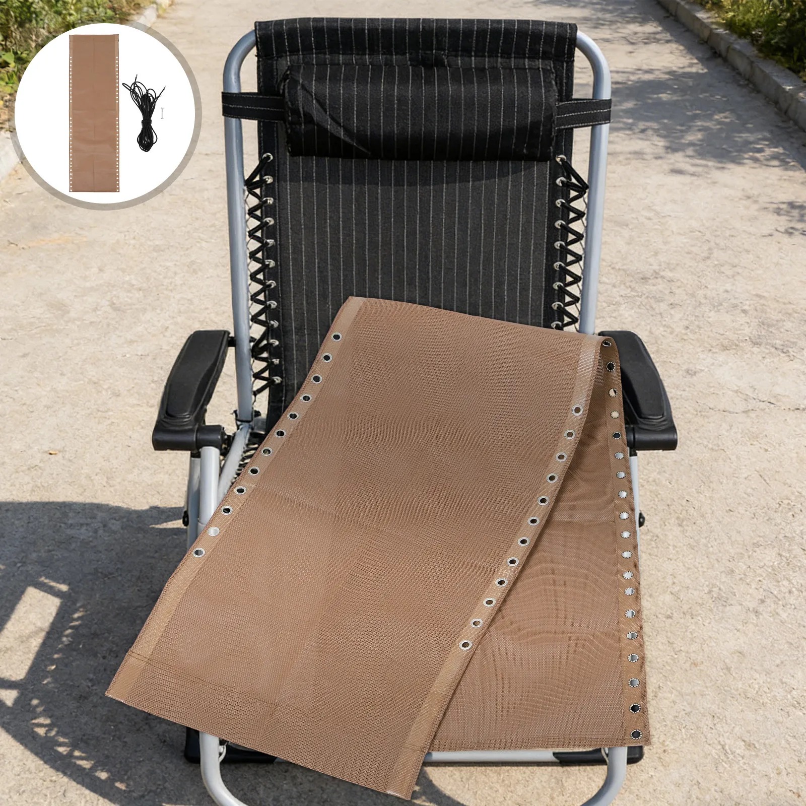

1 Set Patio Chair Replacement Fabric 63x17 Inch Light Brown Precut Sling Fabric Outdoor Folding Lounge Chair Waterproof