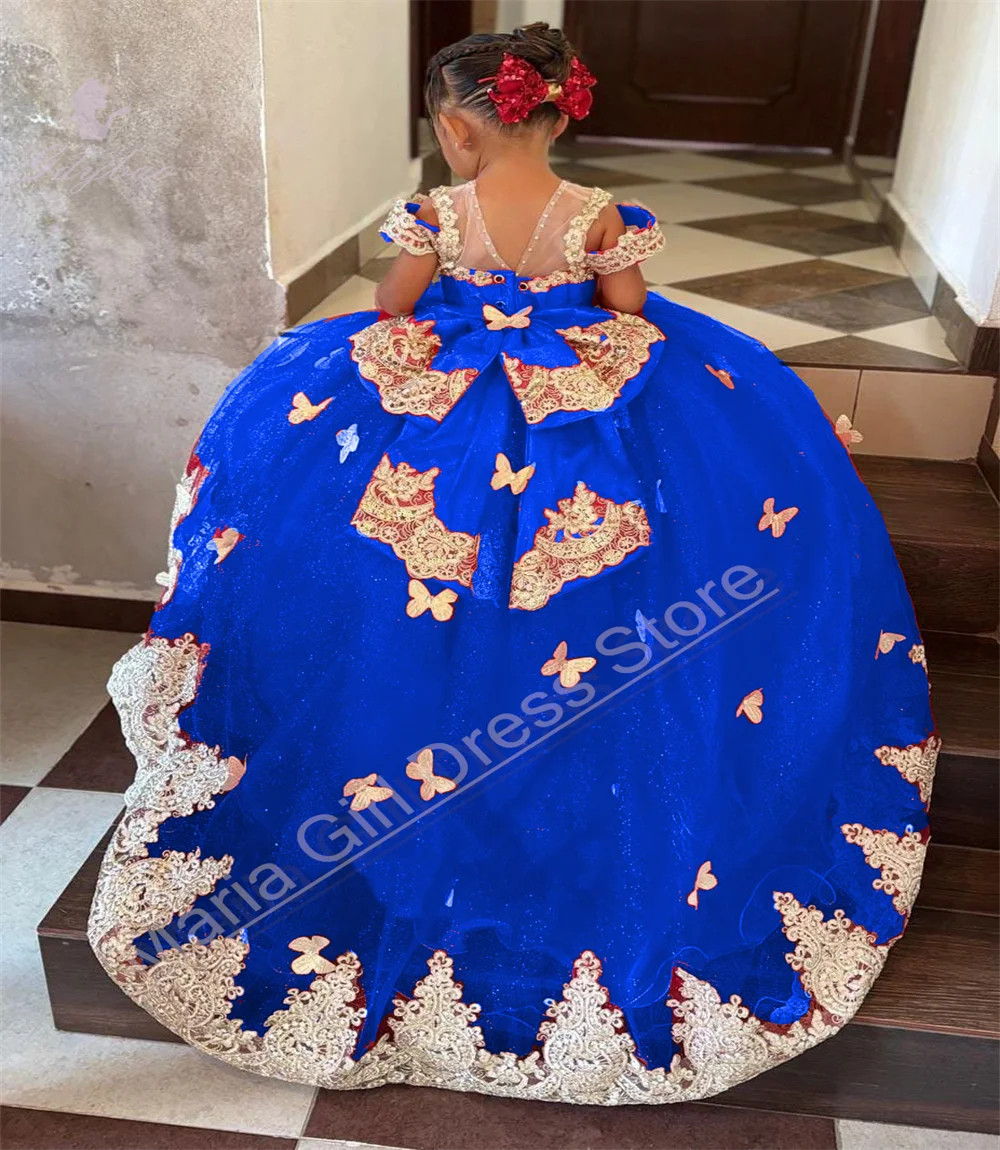 女の子服ふわふわ赤いフラワーガールドレスゴールドアップリケリボンプリンセスウェディングパーティーウエディング写真撮影カスタマイズ