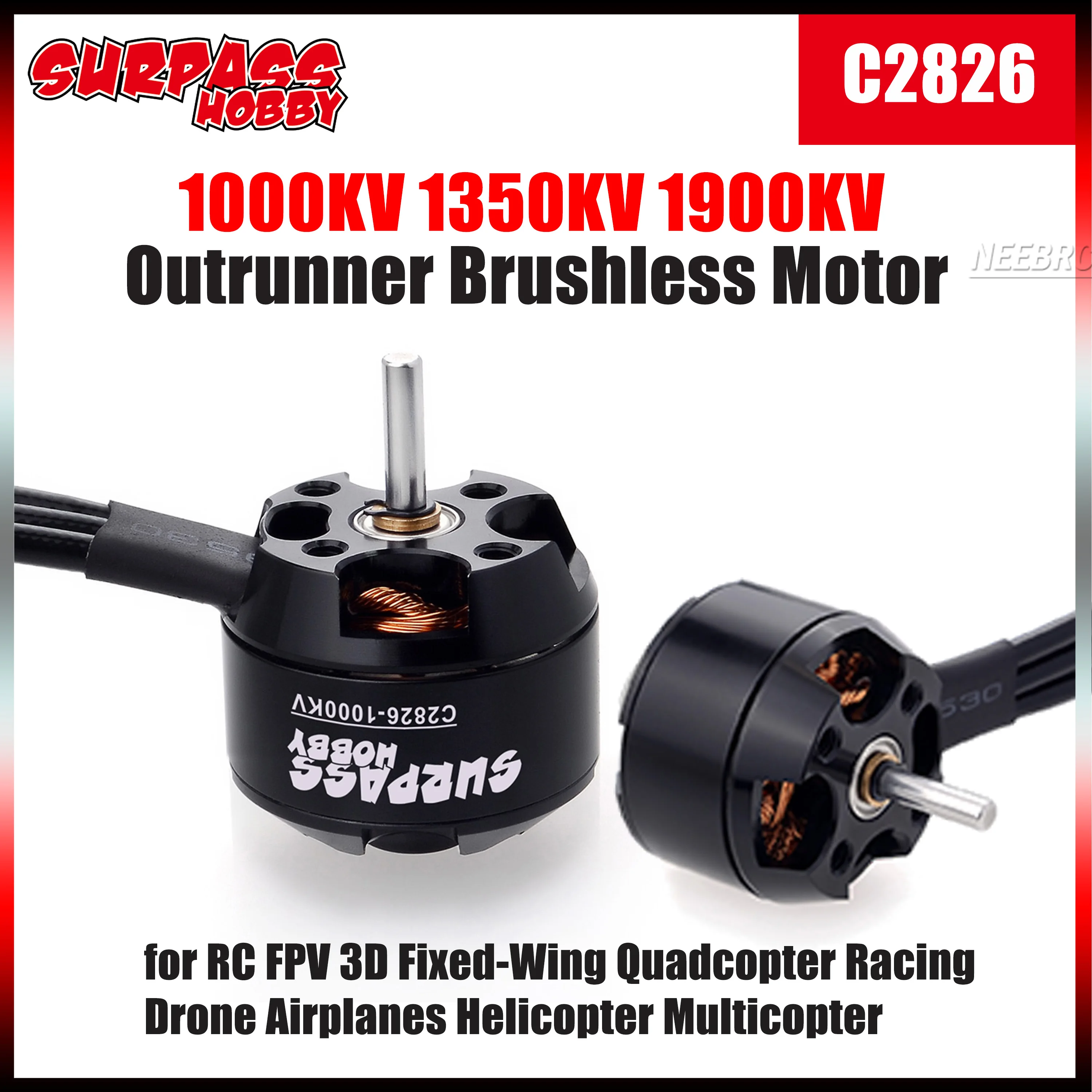 Moteur sans balais SURPASS HOBBY 2826 1000/1350KV/1900KV pour avion RC 3D, hélicoptère, avion à voilure fixe, drone