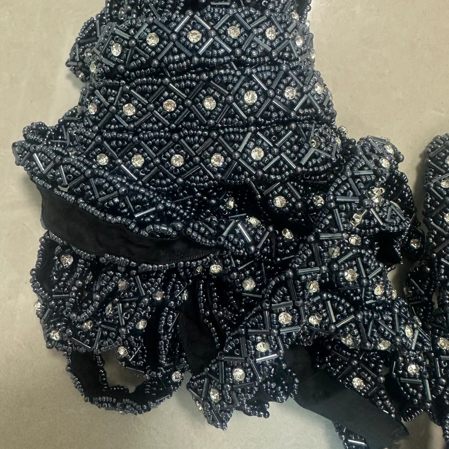 50cm White Navy Blue Beaded La - Crystal Mesh Fabric 评论和价格