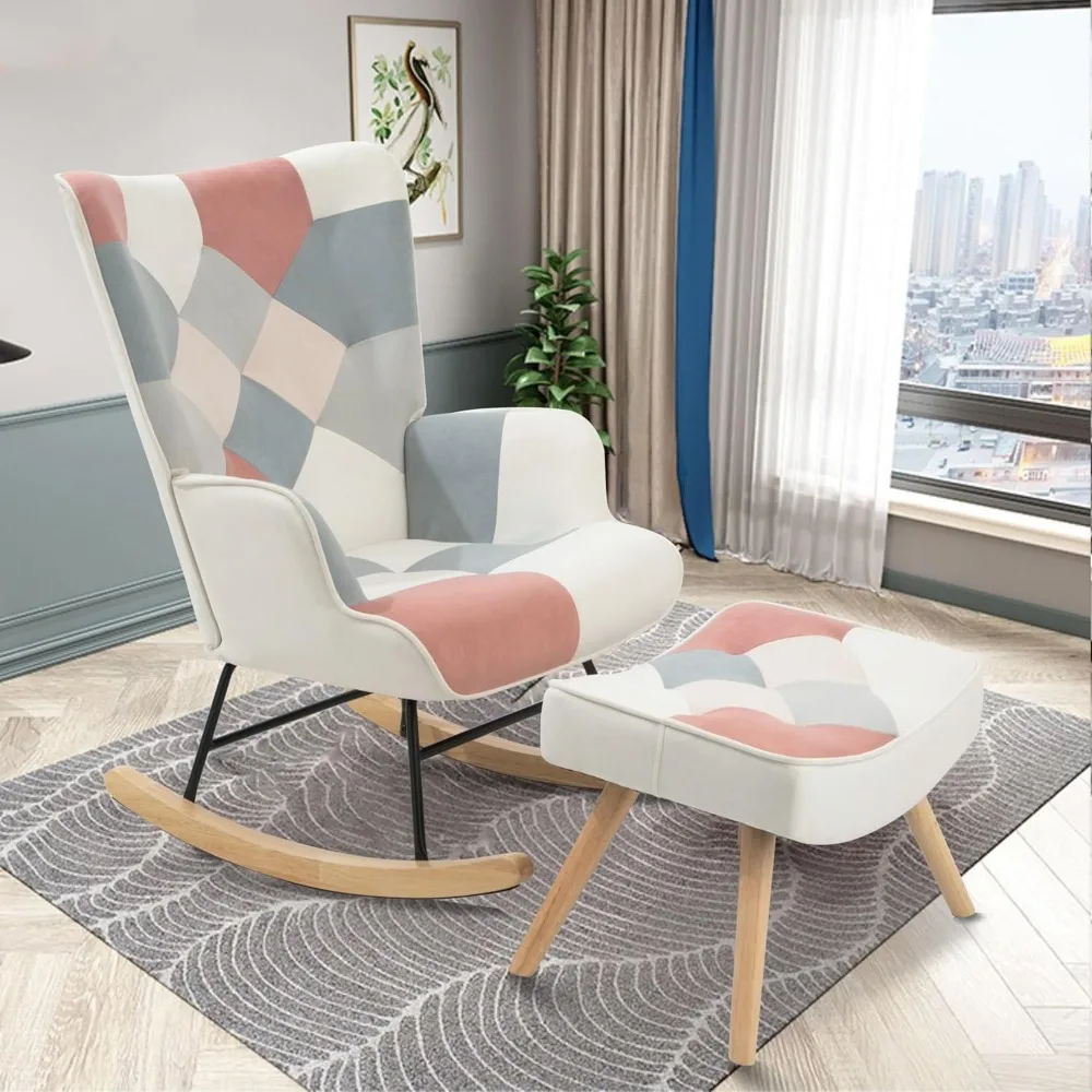 

Equipped with Ottoman cushion rocking chair, rocking chair with high backrest, small gliding chair, comfortable side armchair