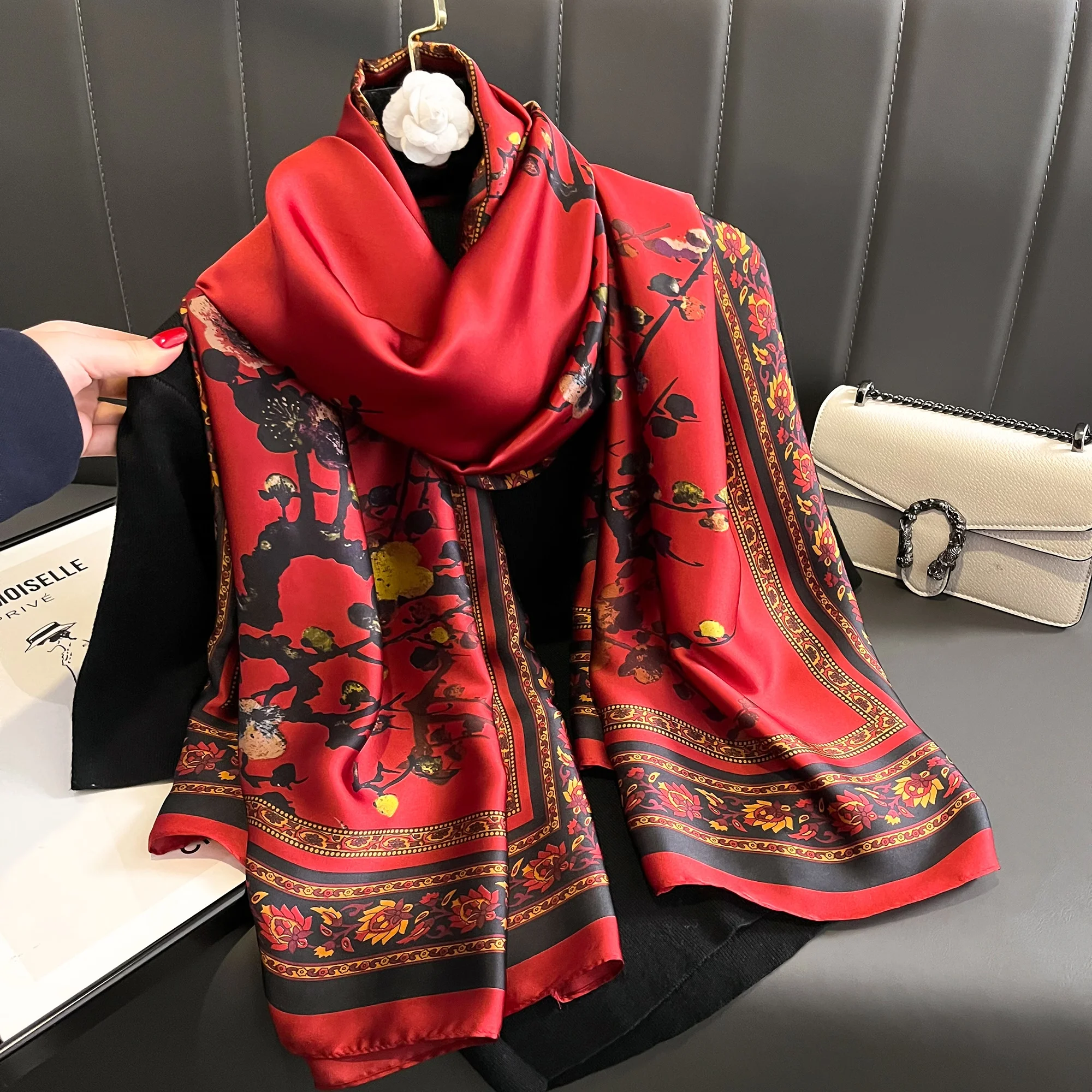 180*90cm Luxury Brand Women Scarf Summer Silk Shawl Lady Wrap Soft Female Echarpe Designer Beach Stole Bandanna foulard muffler