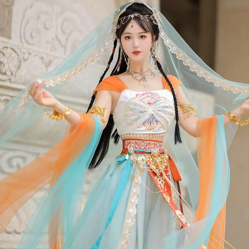 

Новинка Hanfu Dunhuang Летающая богиня экзотический женский танцевальный набор coplay западные регионы костюм принцессы для путешествий