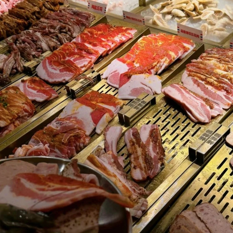 Modern Minimalist Gold Matte Adjustable Shelf Refrigerator - Adapting To Grill Ingredients And Marinades Display In BBQ