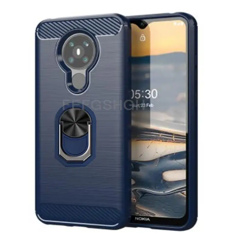 Carbon Fiber Brushed Soft Protective Case For Nokia 5.3 TA-1234 TA-1223 TA-1227 TA-1229 Ring Stand Holder Shockproof Phone Cover