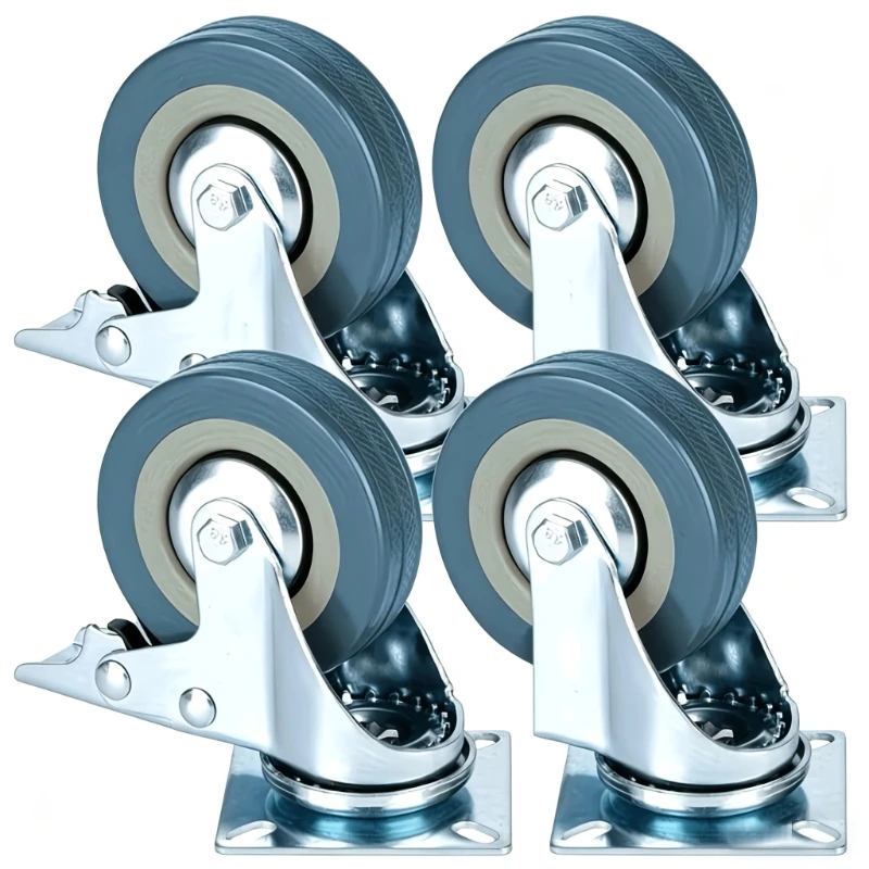 4 Heavy-Duty 2-Inch PVC Lockable Brake Foot Wheels with 360° Rotating Wheels – Load Capacity of 120 Kg/264 lbs, Workbench and Sh