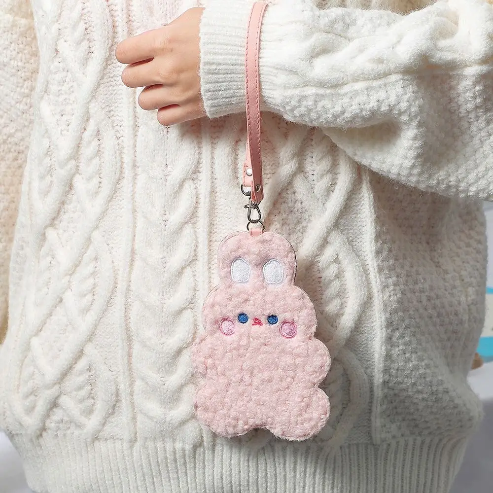 Portable Kawaii With Lanyard Rabbit Bear Plush Card Access Control Cartoon Card Holders Card Storage Cover Korean Card Case