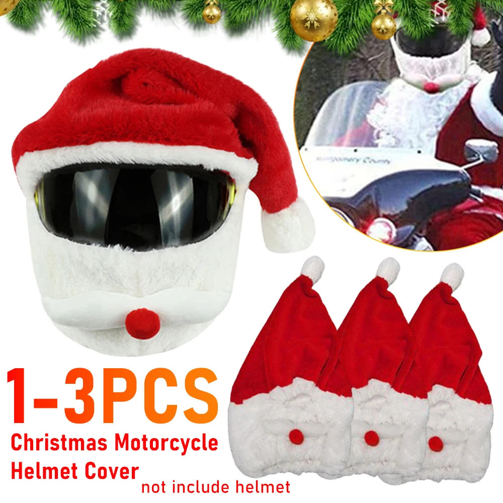 Motorcycle Santa Claus Funny Cover Elastic Santa Claus Christmas Hat Plush Santa Claus Helmet Cover Motorcycle Accessoories