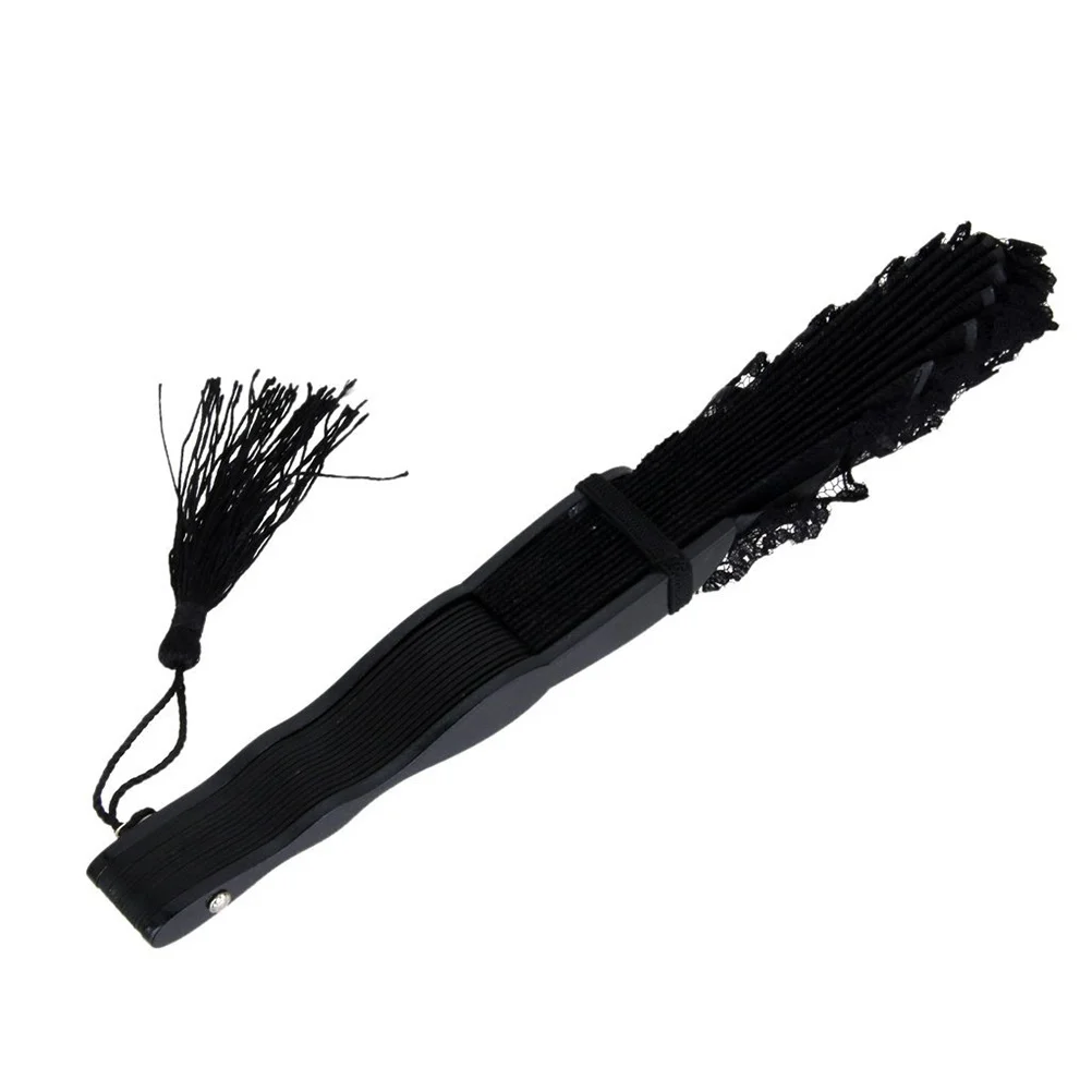 Abanico plegable de bambú de encaje, abanico de mano elegante negro a la moda para Kimono, disfraz asiático, decoración para fiesta de boda