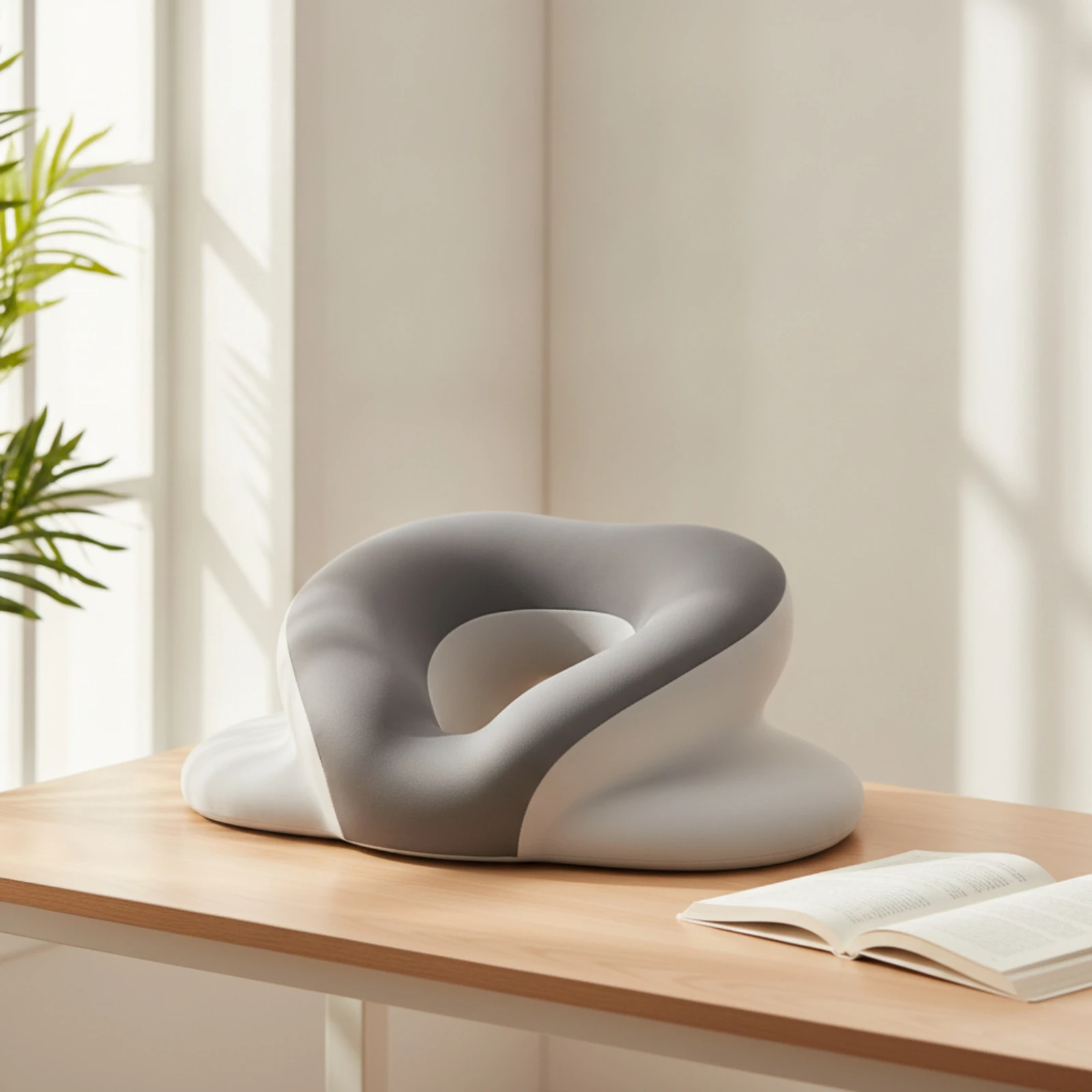Contoured Face Pillow with Arm Support Ergonomic Memory Foam Pillow with Hollow Center Slim Portable for Office Workers