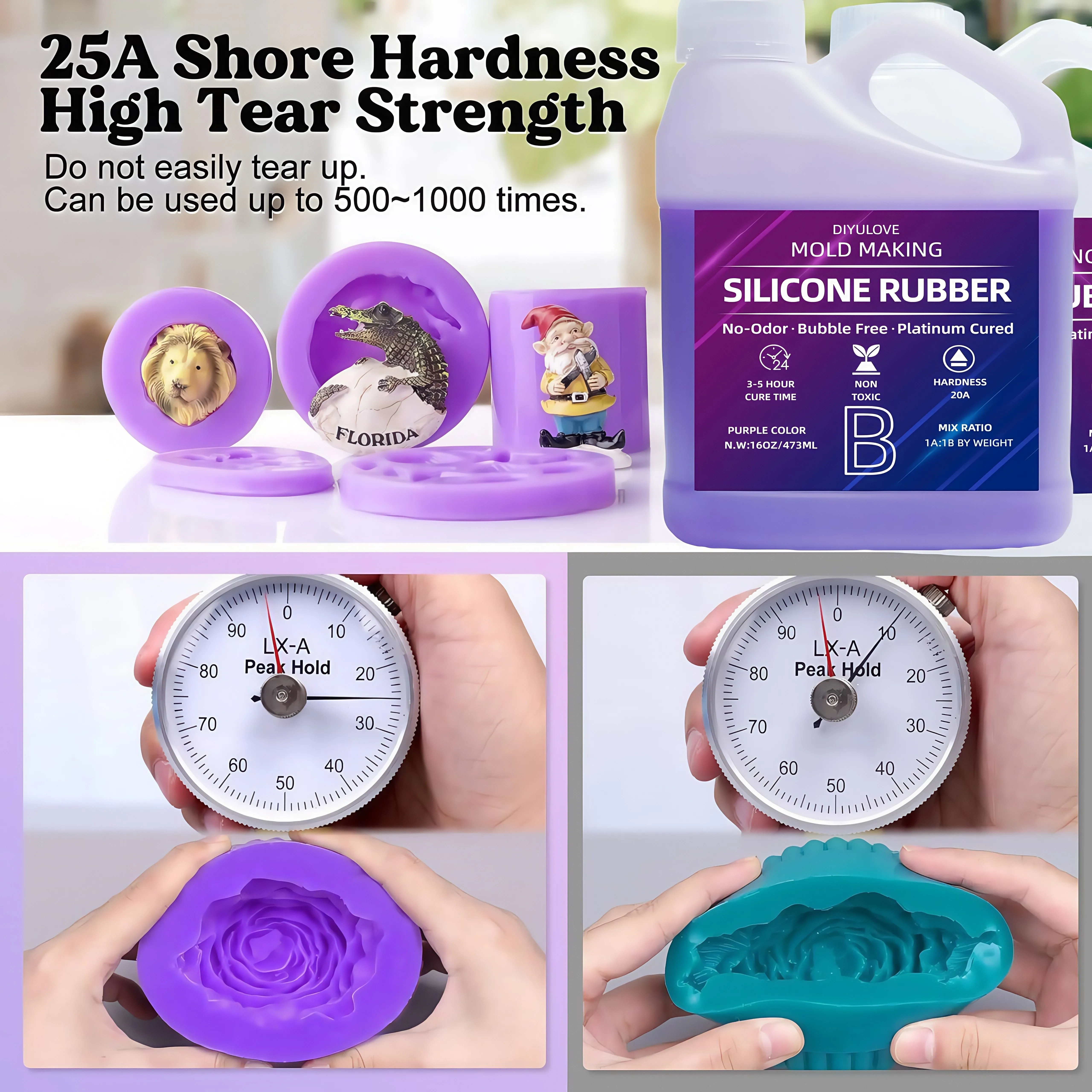 مطاط السيليكون السائل 32 أونصة غير سام عالي المسيل للدموع ومقاوم للحرارة لقوالب DIY وصب الراتنج، لوازم صناعة المجوهرات باللون الأرجواني