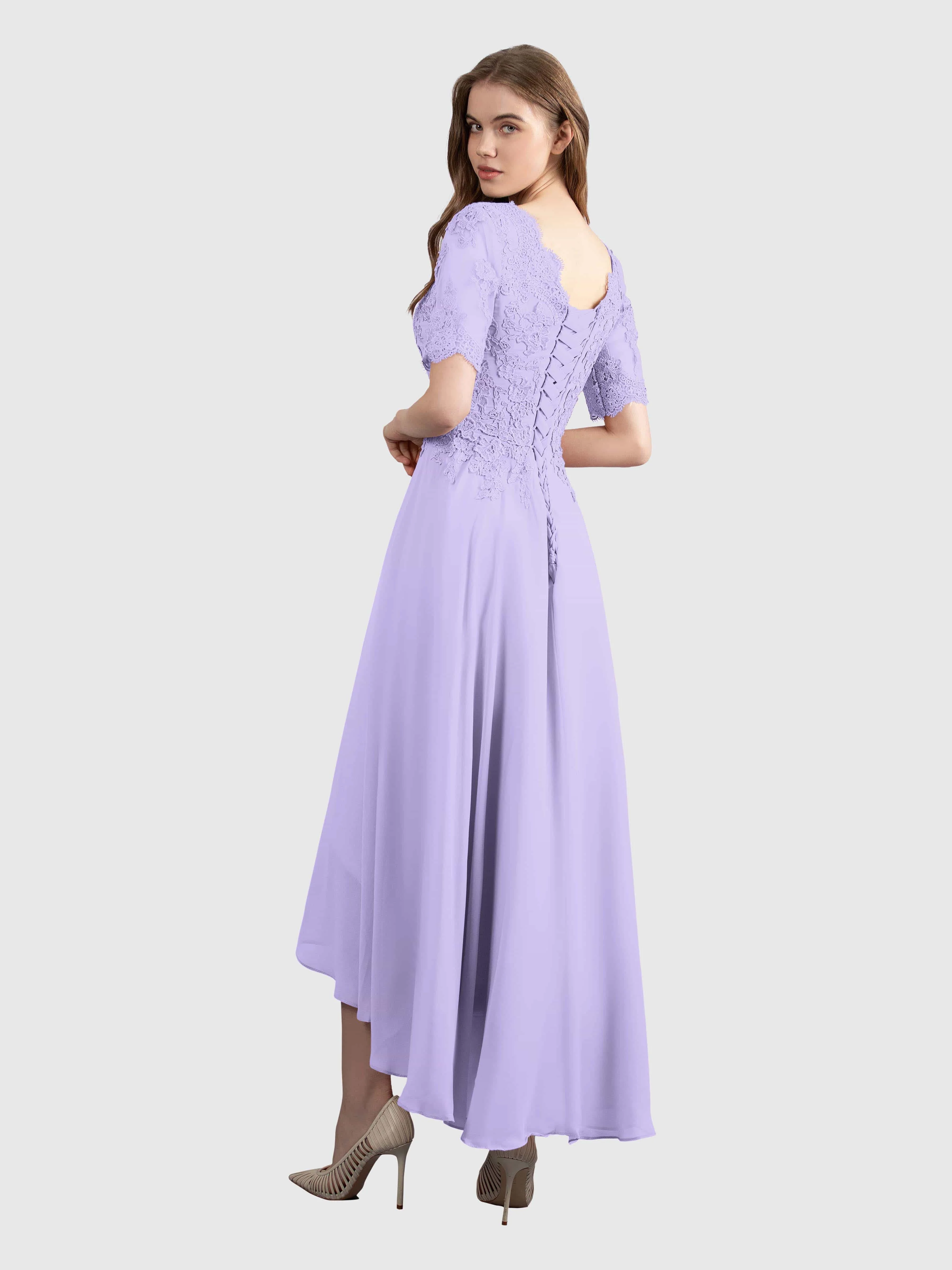 Vestido de noite elegante com mangas com babados, plissado V Neck Midi, A Line Chiffon, convidado do casamento, Forever Beautiful, 2024