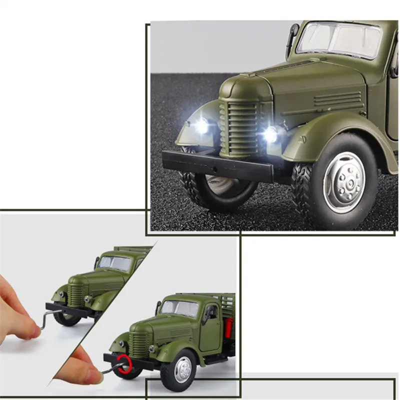 1/24 CA10 Alloy Tactical Truck Armored Car Model Military Personnel Carrier Transport Vehicles Model Sound Light Kids Toys Gifts