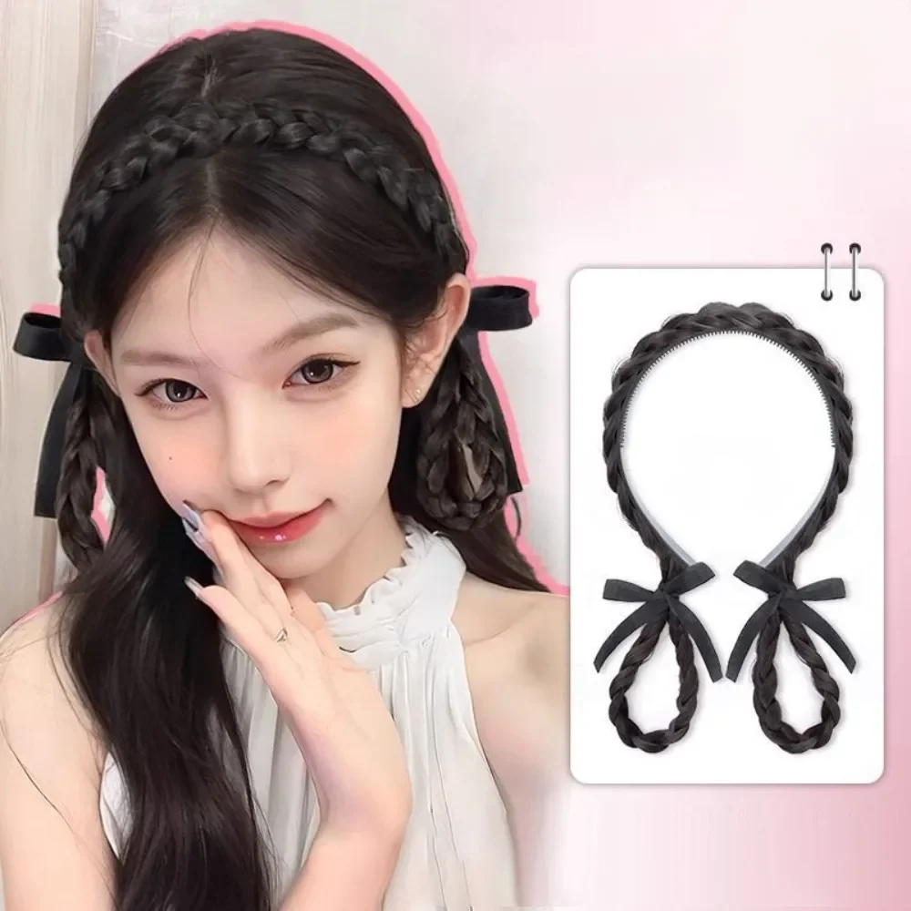 Synthetic Wigs Cute Lop-Eared Rabbit Natural Twisted Braid Wig Headband Headress Girl Accessories