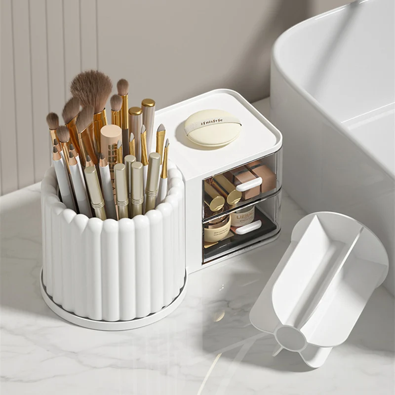 

360° Rotating Makeup Brush Holder Cosmetic Brush Storage Box Drawer Type Desktop Lipstick Makeup Tools Box Eyebrow Pen Container