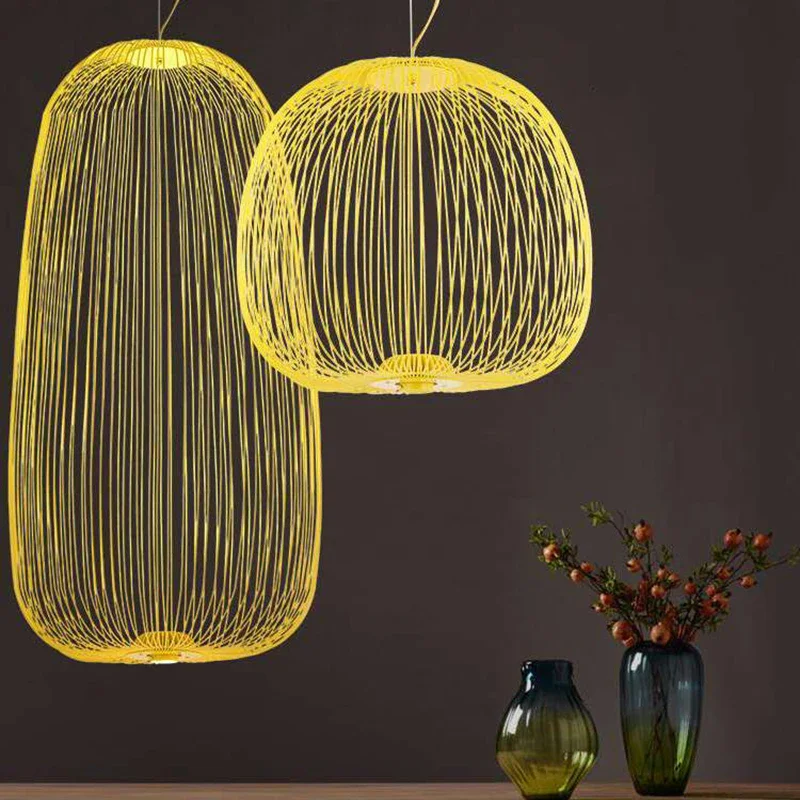 Imagem -02 - Controle Remoto Birdcage Pendant Light Ferro Led Luminárias Nordic Foscarini Spoke Estilo Industrial Preto Branco Amarelo