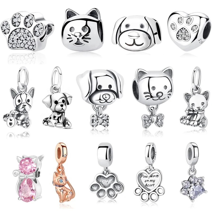 

Original 925 Sterling Silver Charms Love Pets Dog Cat Paw Print Pendant Beads Fit Brand Bracelets Necklaces Women DIY Jewelry