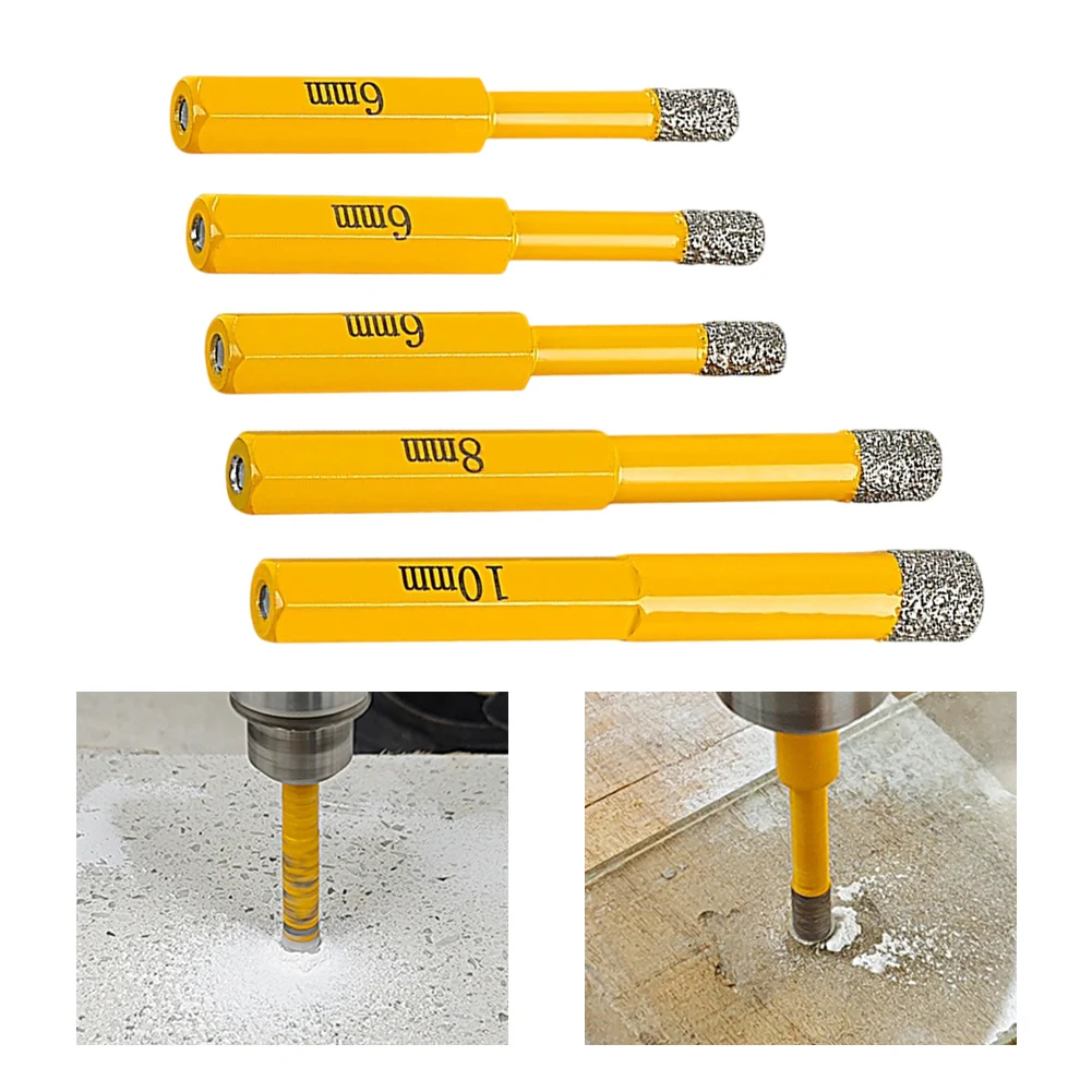 

5pcs 6-8-10mm Hexagonal Shank Brazed Dry Ceramic Tile Drill Bit Emery Hand Drill For Granite And Marble, Wall Tiles, Concrete