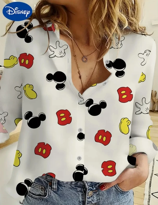 

Women's long sleeved shirt Disney style fashionable casual versatile simple top cute Mickey Minnie