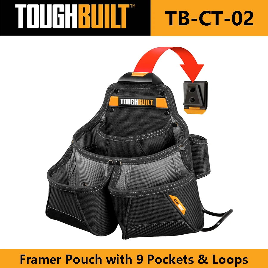 TOUGHBUILT TB-CT-02 Framer Pouch with 9 Pockets&Loops Quick Hanging Tool Kit Portable Storage Waist Bag for Carpenters/molders