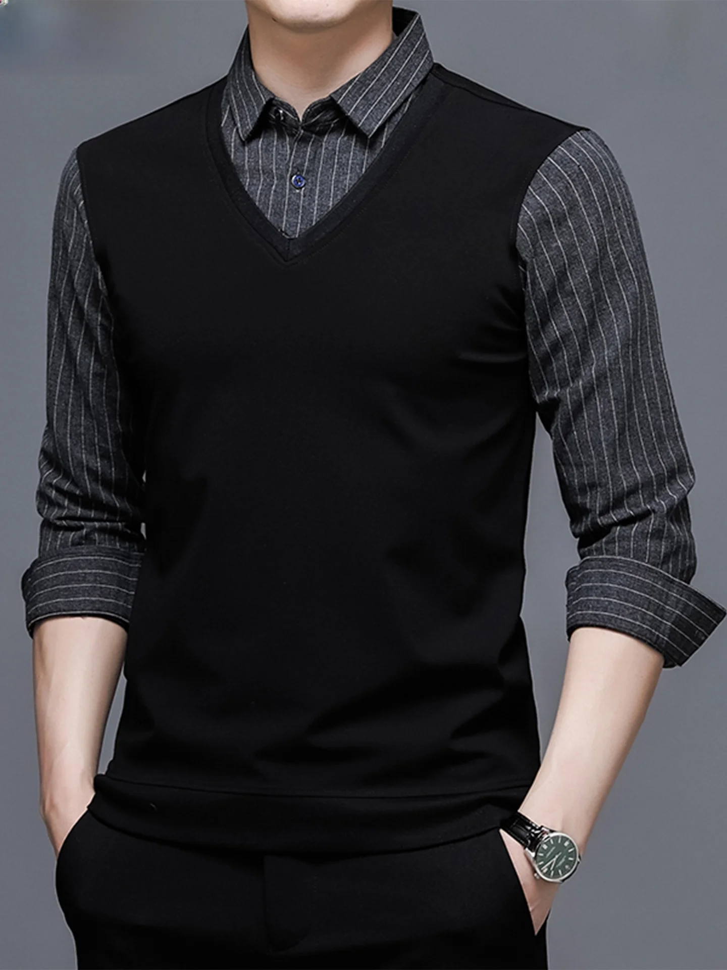 

Мужская футболка Thiened Fce, повседневная одежда Sle Busin Dad, осень-зима, комплект из двух предметов, модная удобная основа La...