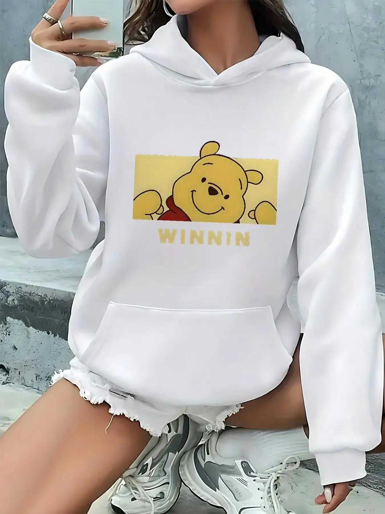 Sudaderas con capucha de Winnie de Disney the Pooh para mujer, ropa de calle de gran tamaño, sudaderas Unisex, forro polar informal versátil para otoño e invierno