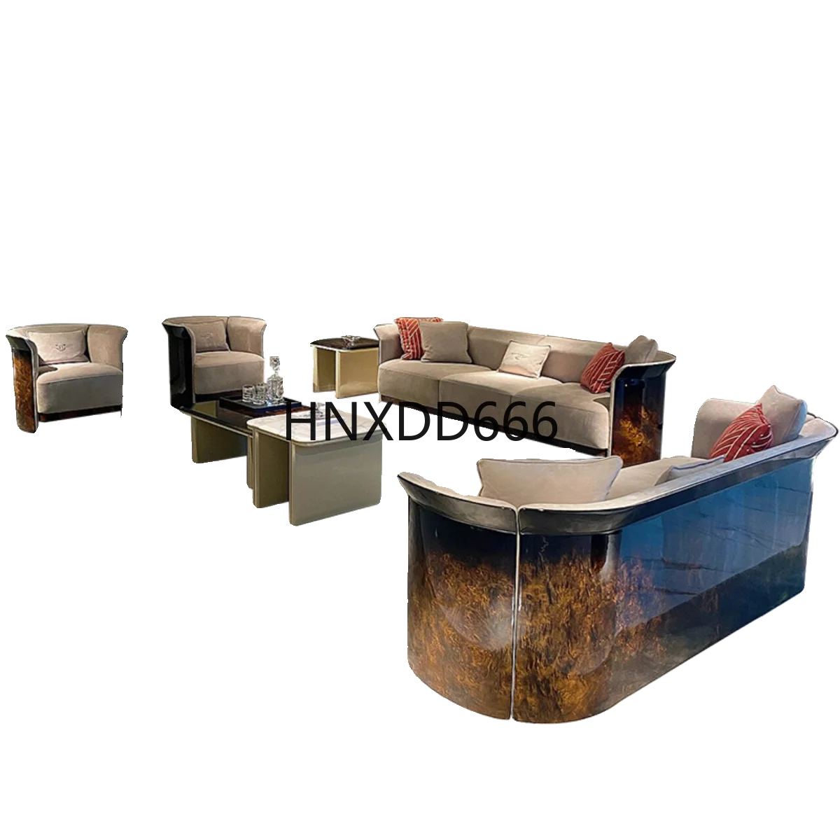 

Italian light luxury leather tree tumor sofa combination