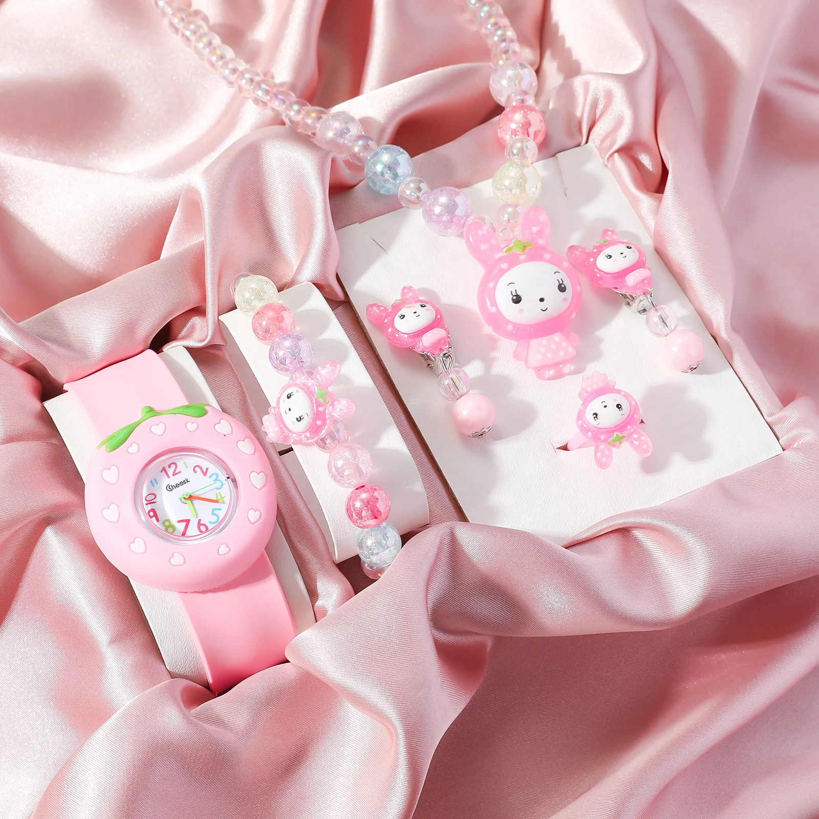 

Cute Sanrio My Melody Kids Necklace Watch Accessory Set Bracelet and Ring Toys Cartoon Jewelry Set Girl Children Birthday Gifts