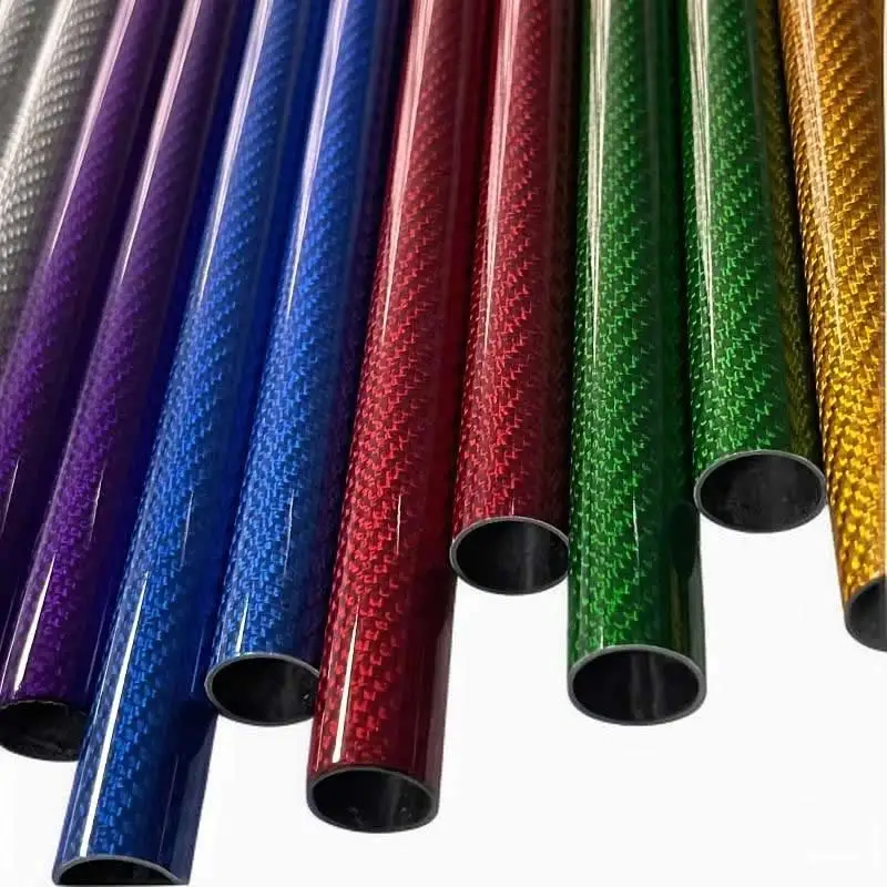 Tubo in fibra di carbonio 3K Rosso Blu verde arancione OD 6-50mm Resistente alla corrosione ad alta resistenza Durevole per la realizzazione di scheletri di aquiloni