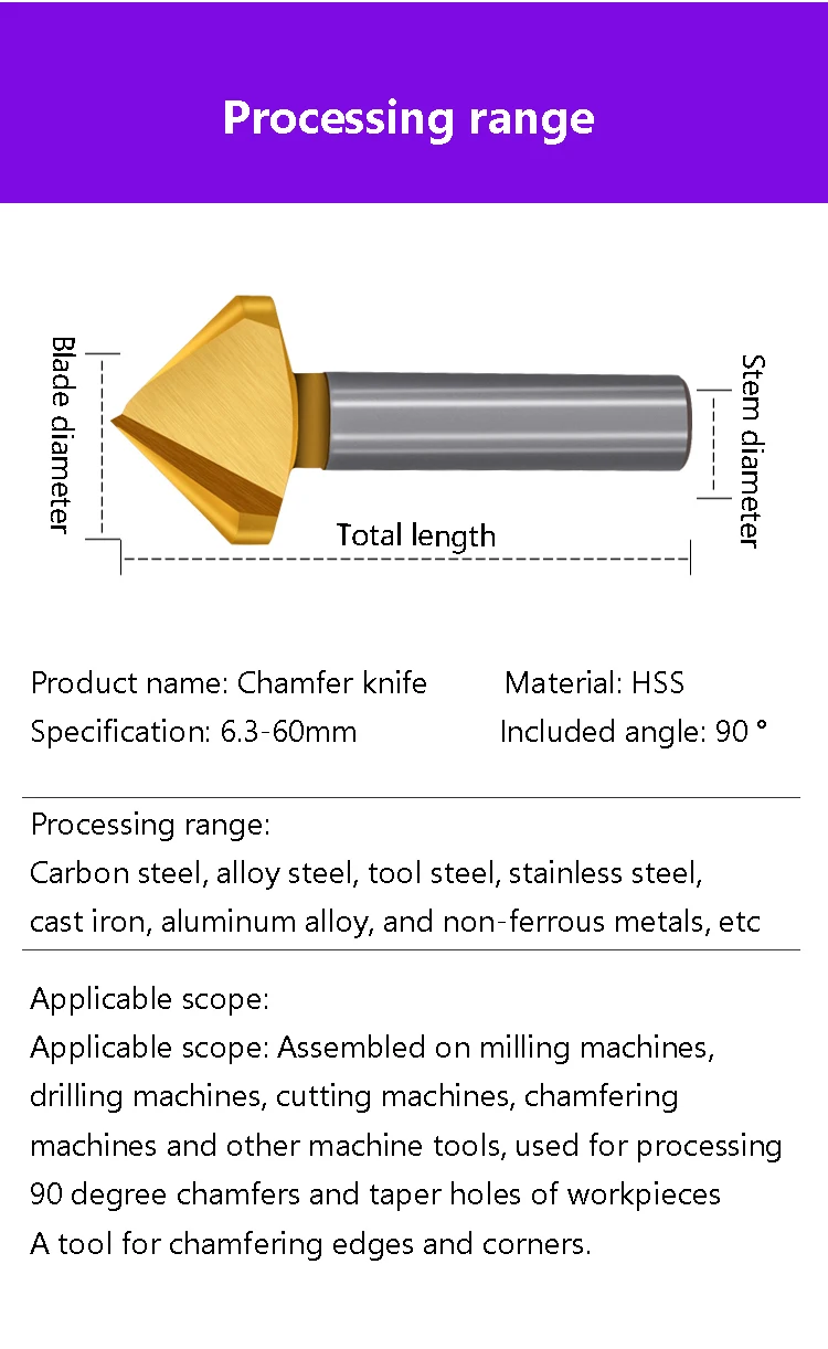 90 Degree Countersink HSS Cobalt Containing Chamfering Metal Milling Tool 1 3 Flute Cutter Chamfer Chamfering Cutter End Mill