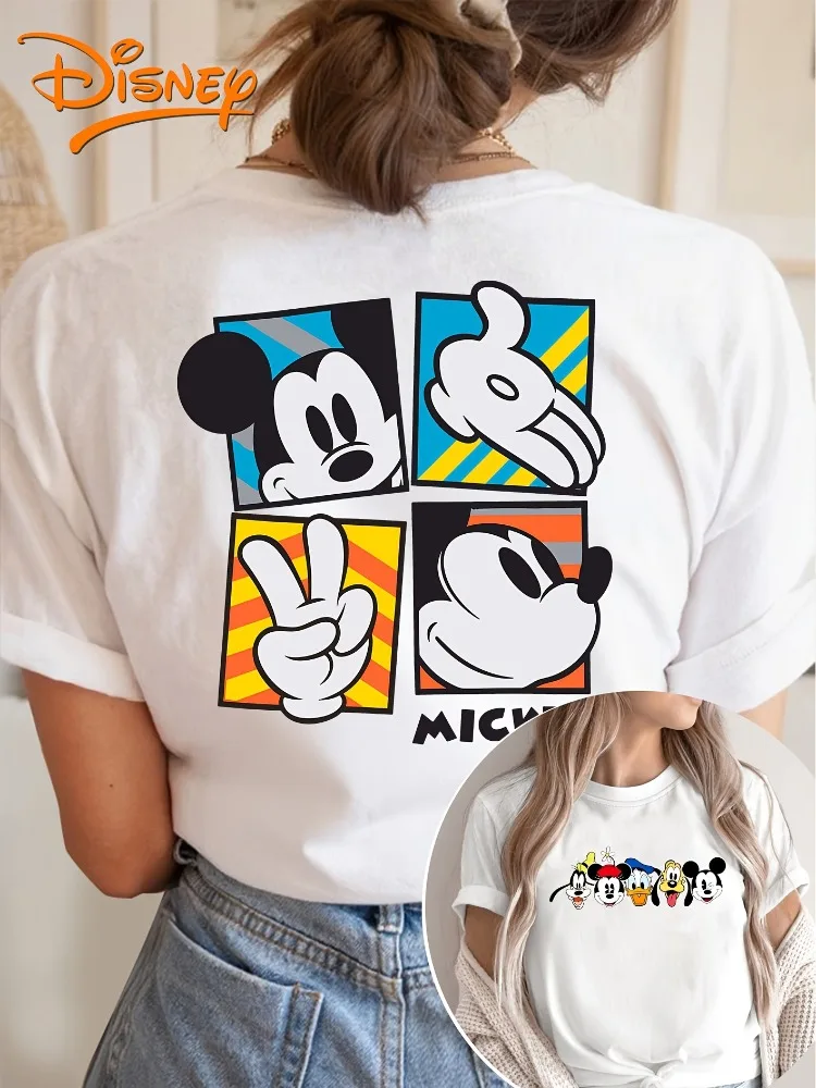 بلوزة كاجوال نسائية جميلة بأكمام قصيرة ميكي وميني دونالد آند ديزي جوفي آند بلوتو مطبوعة على الوجهين ورقبة دائرية ناعمة