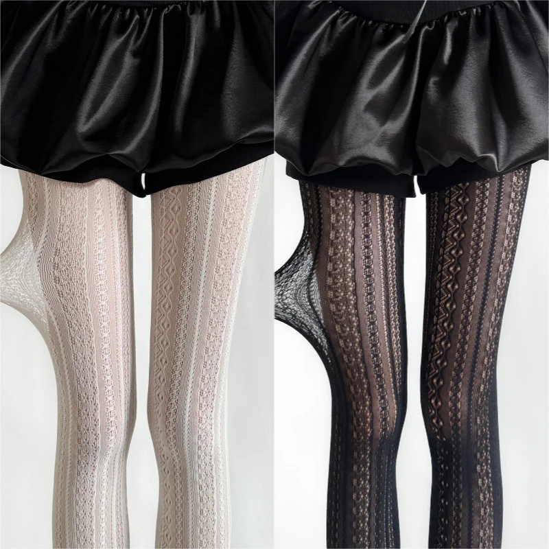 Neue Muster Transparente Fishnet Strümpfe Frauen Sexy Spitze Hohl-out Jacquard Dünne Strumpfhosen Würzige Mädchen JK Gestreiften Mesh strumpfhosen