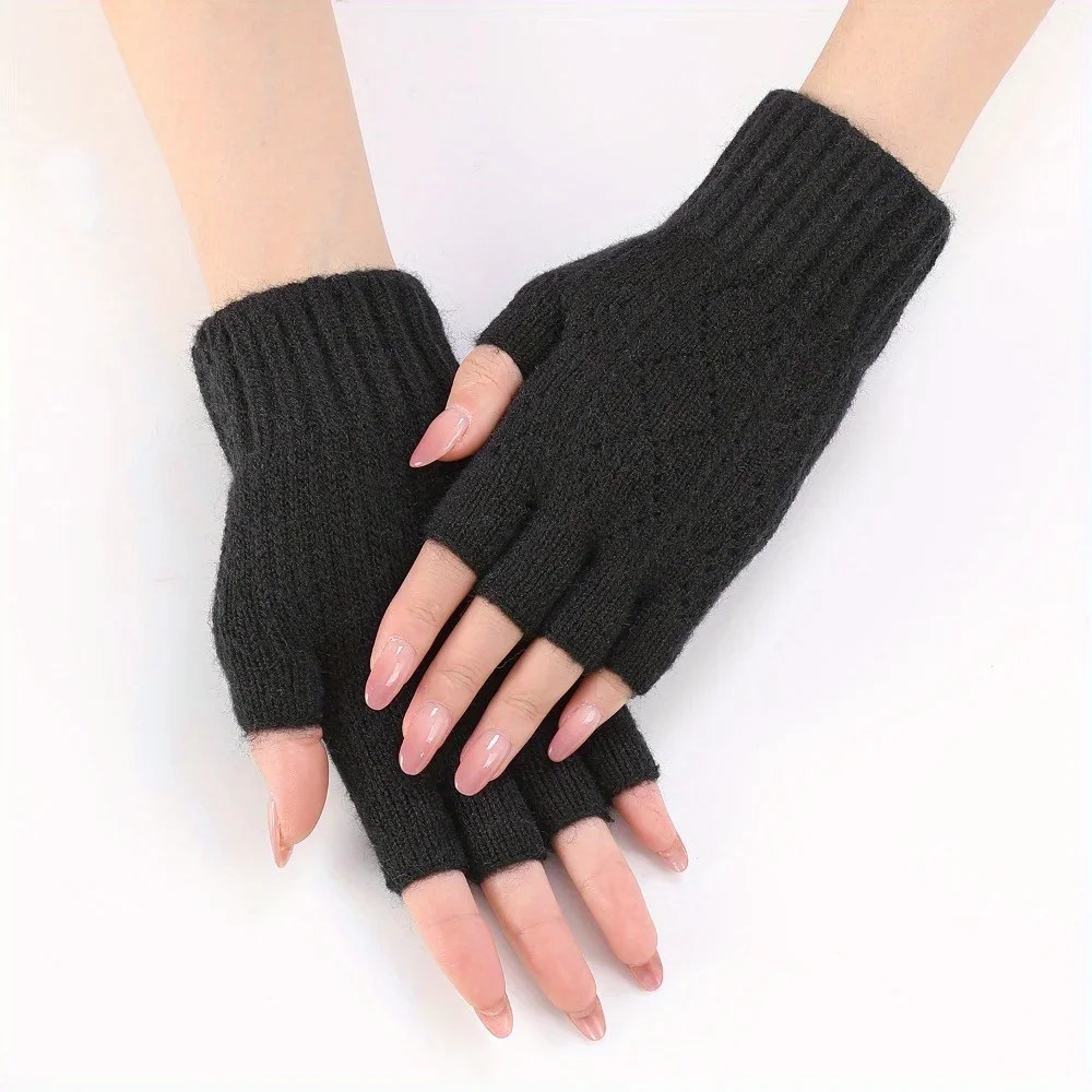 Mink Fleece Soft Winter Half Finger Gloves Women Warm Luxury Solid White Plush Knitted Fingerless Gloves Wrist Mittens Writting