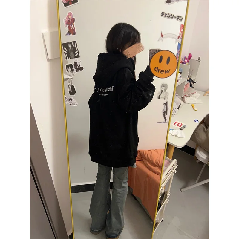 

Утепленная женская толстовка-худи оверсайз свободного кроя для осени и зимы, модная уличная одежда для пар