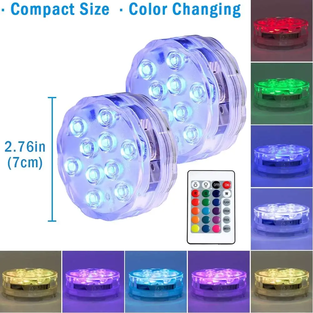4PCS Submersible LED Lights with Remote Shower Lights Waterproof Battery Operated Multi Color Changing Hot Tub Lights for Pool