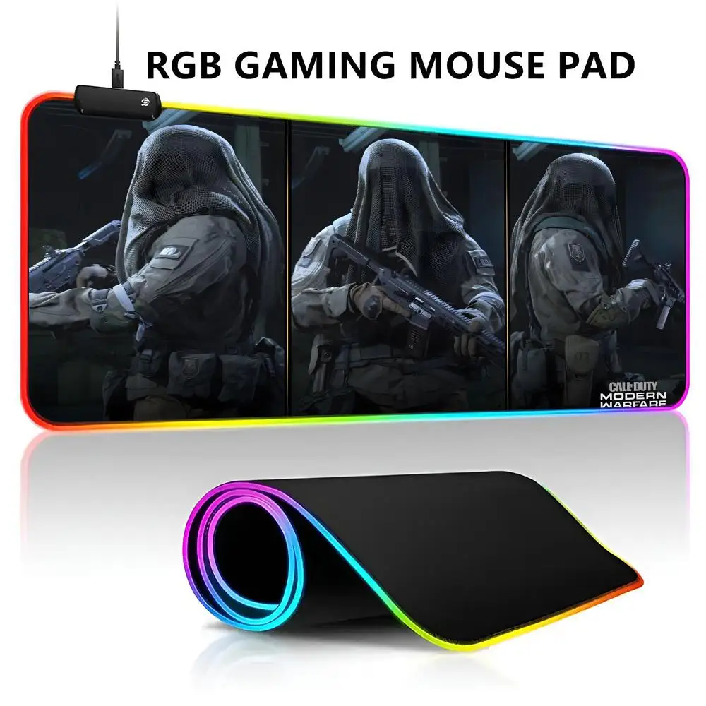 Game C-Call of D-Duty Mouse Pad RGB LED Light Gaming Large Gamer Mouse Carpet Big Mause Keyboard Pad PC Desk Play Mat with Backl