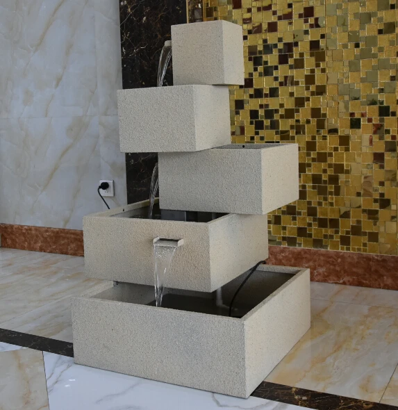 Custom Outdoor Garden Park Sandstone Fountain with Light Emitting Diode Fountain Exterior Application