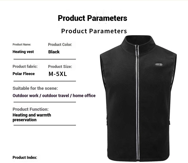 USB-Heizweste für Herren und Damen, elektrische Thermojacke, Polarfleece, Stehkragen, winddicht, reflektierender Reißverschluss, Outdoor-Sport – Detail 19