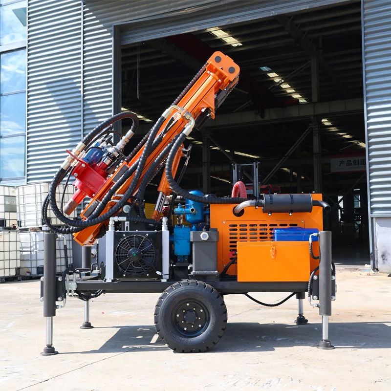 Customized Well Drilling Machine 200 Meters Deep Full Hydraulic System Wheeled Type Diesel Engine High Working Efficiency