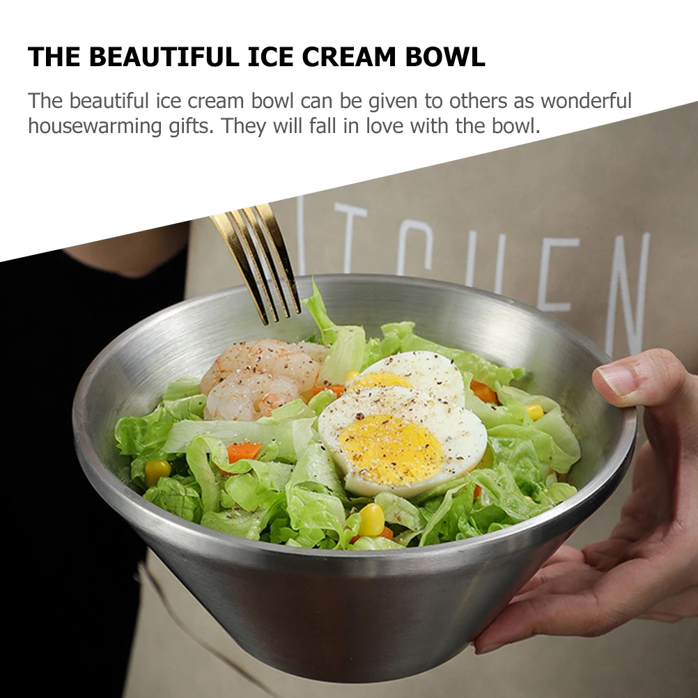 

Stainless Steel Salad Bowl Ice Cream Dessert Bowls Smoothie Gilded Cereal Korean Style Home Kitchen Fruit Soup