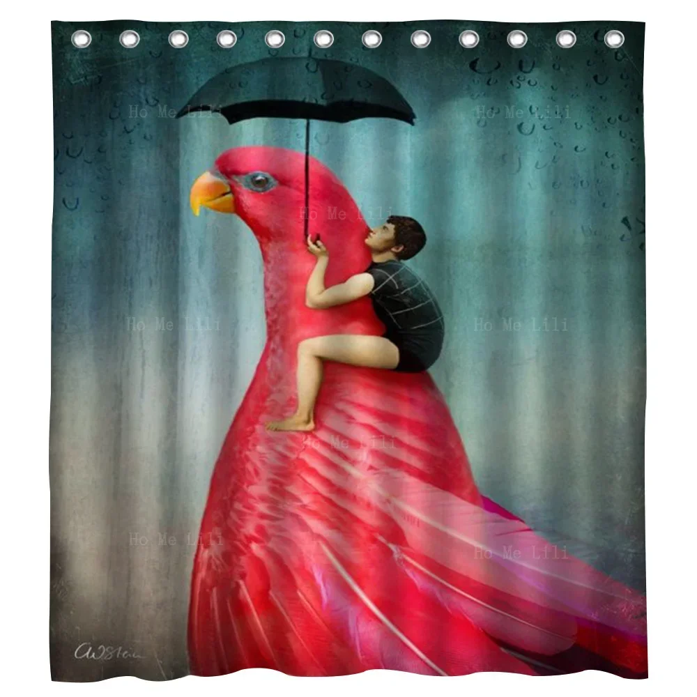 A Little Boy Rides On The Back Of A Red Flame Bird By Ho Me Lili Decorate Shower Curtains For Family