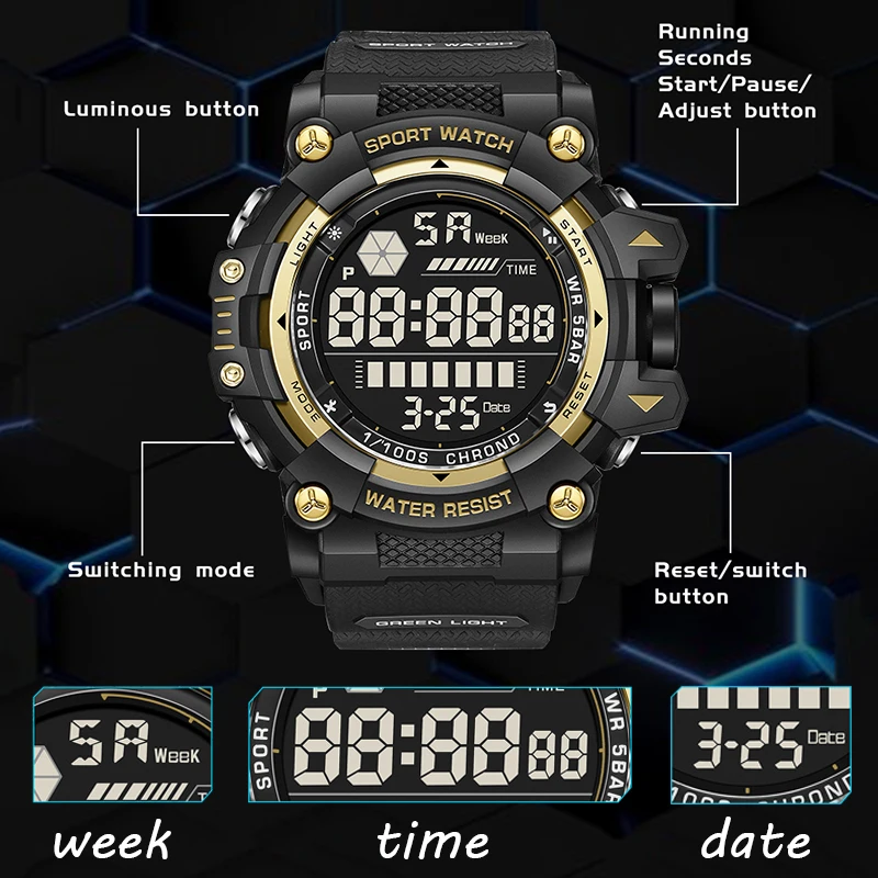 FOXBOX Men Outdoor Sports Watch Fashion Waterproof LED Analog Digital Show Multifunction Big Dial Quartz Electronic Wristwatch