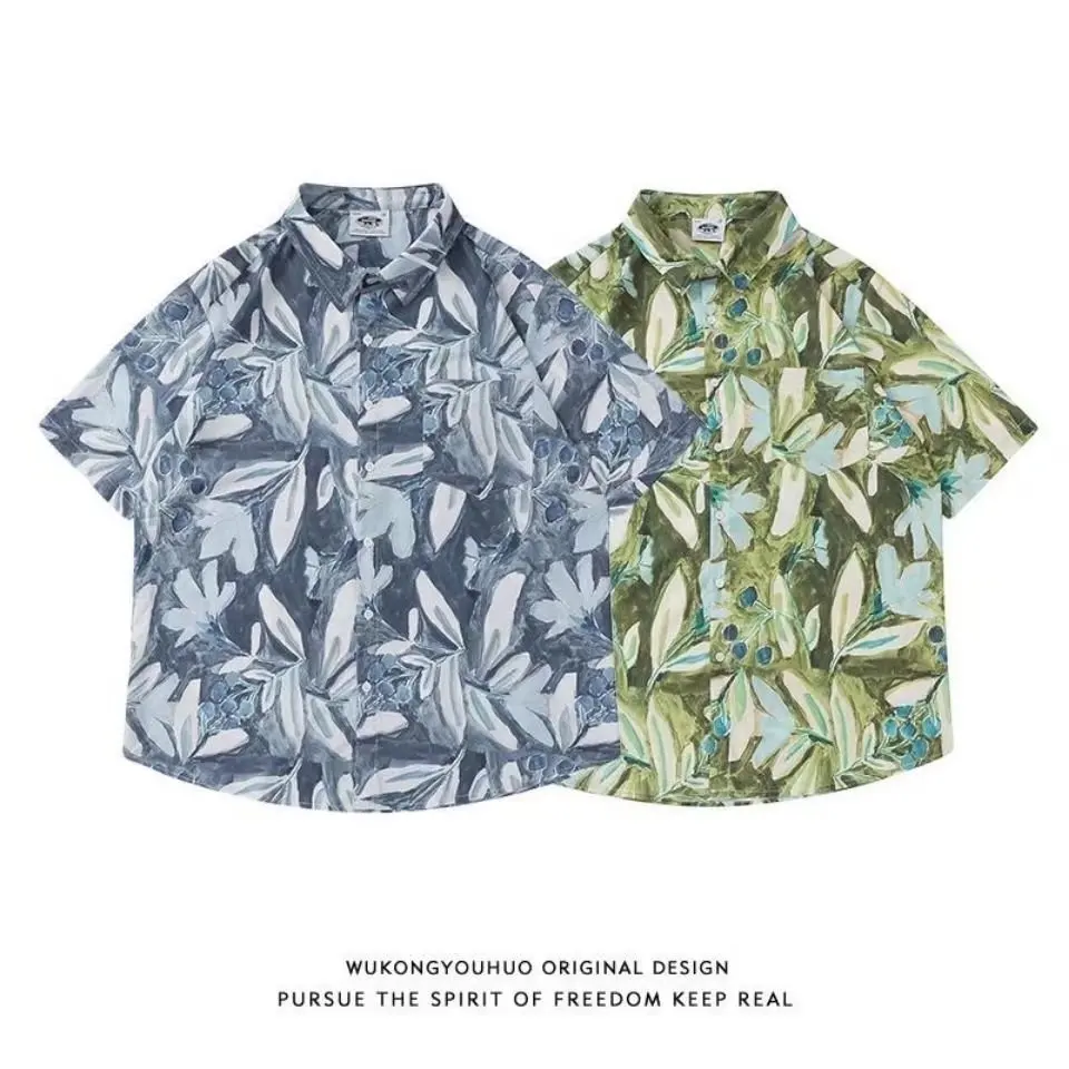 

Casual Summer ort Sve Printed irt Men's Beach Chic Vintage irt Loose Fit Youth Trend Heat Resistant Floral Pattern