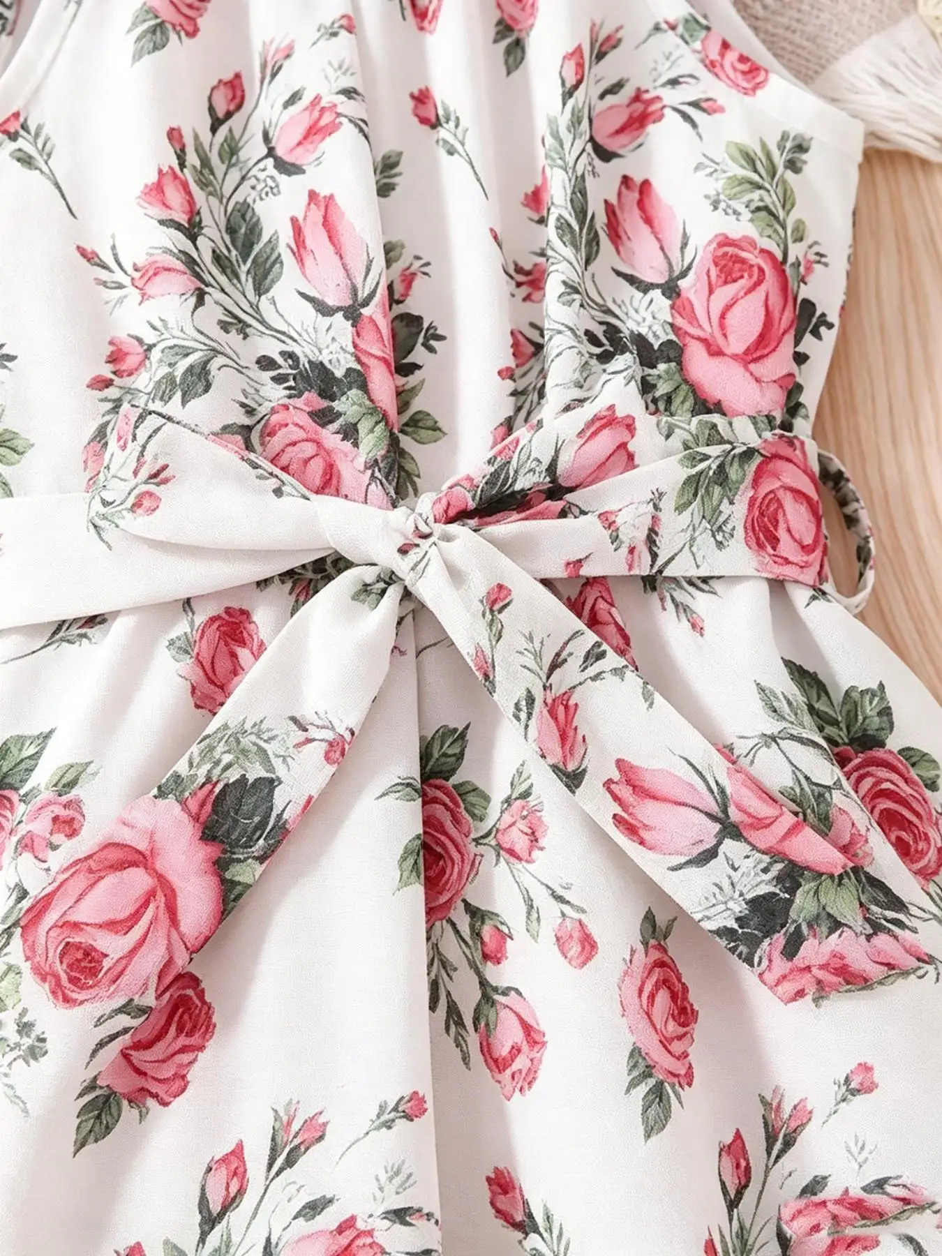 Boho-Blumenkleid für kleine Mädchen, Sommer-Sonnenkleid mit gestuftem Rüschensaum, elegantes, tailliertes Kleid für Kinder, perfekt für warmes Wetter – Detail 7